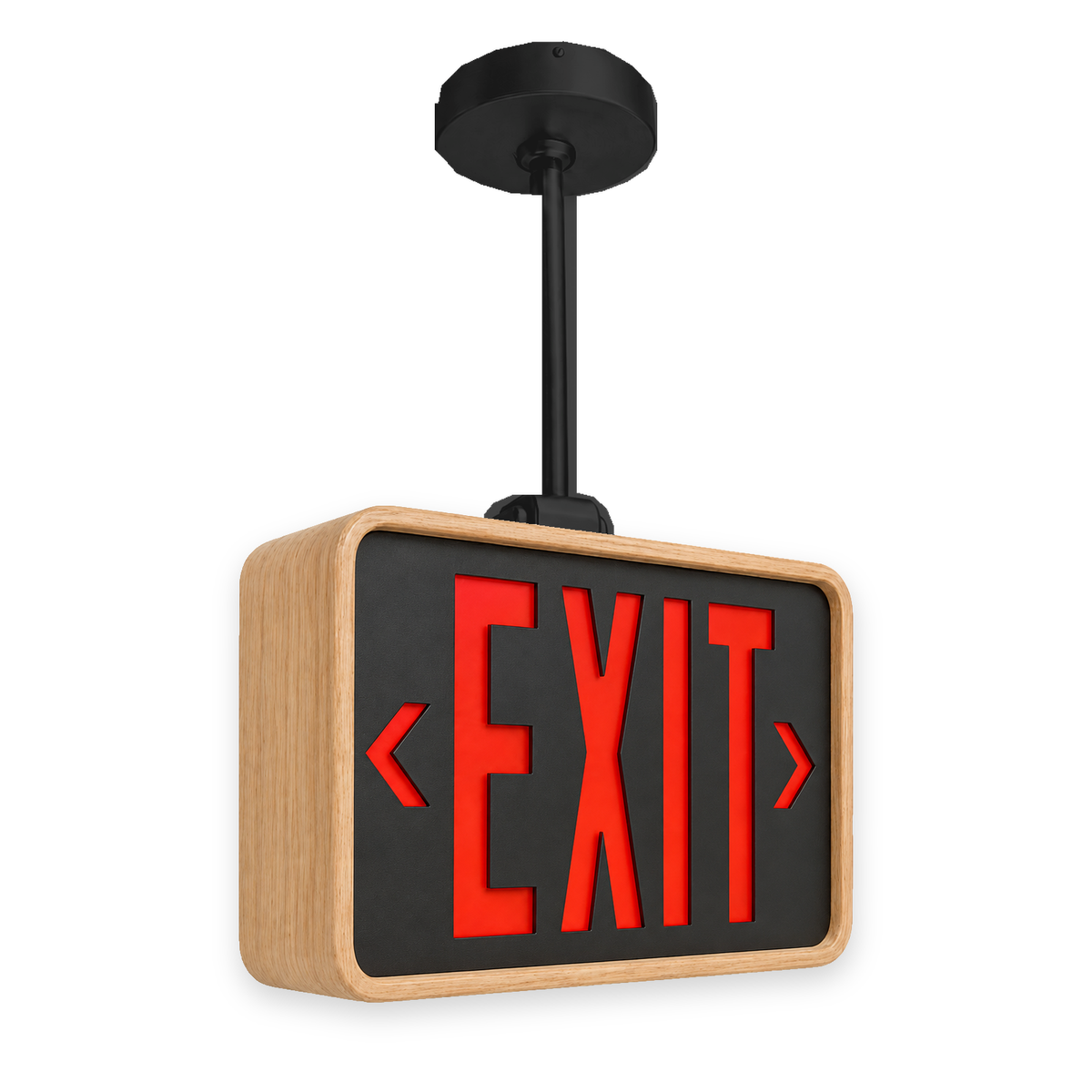 Ray Bern Exit Sign — Teak / Pendant / Black — isolated product view