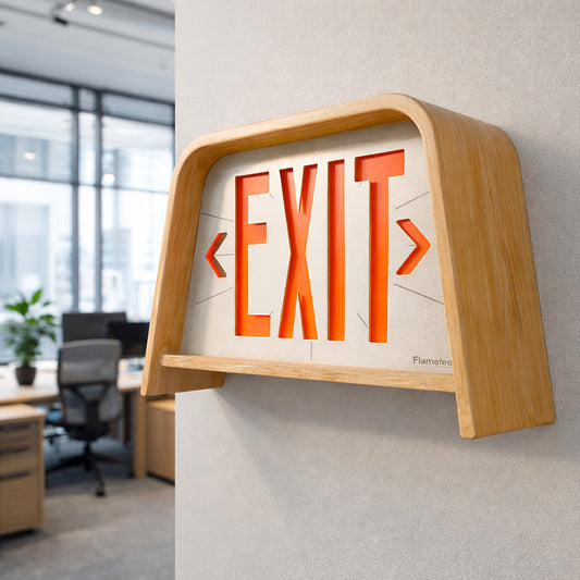 designer emergency exit sign wood finish