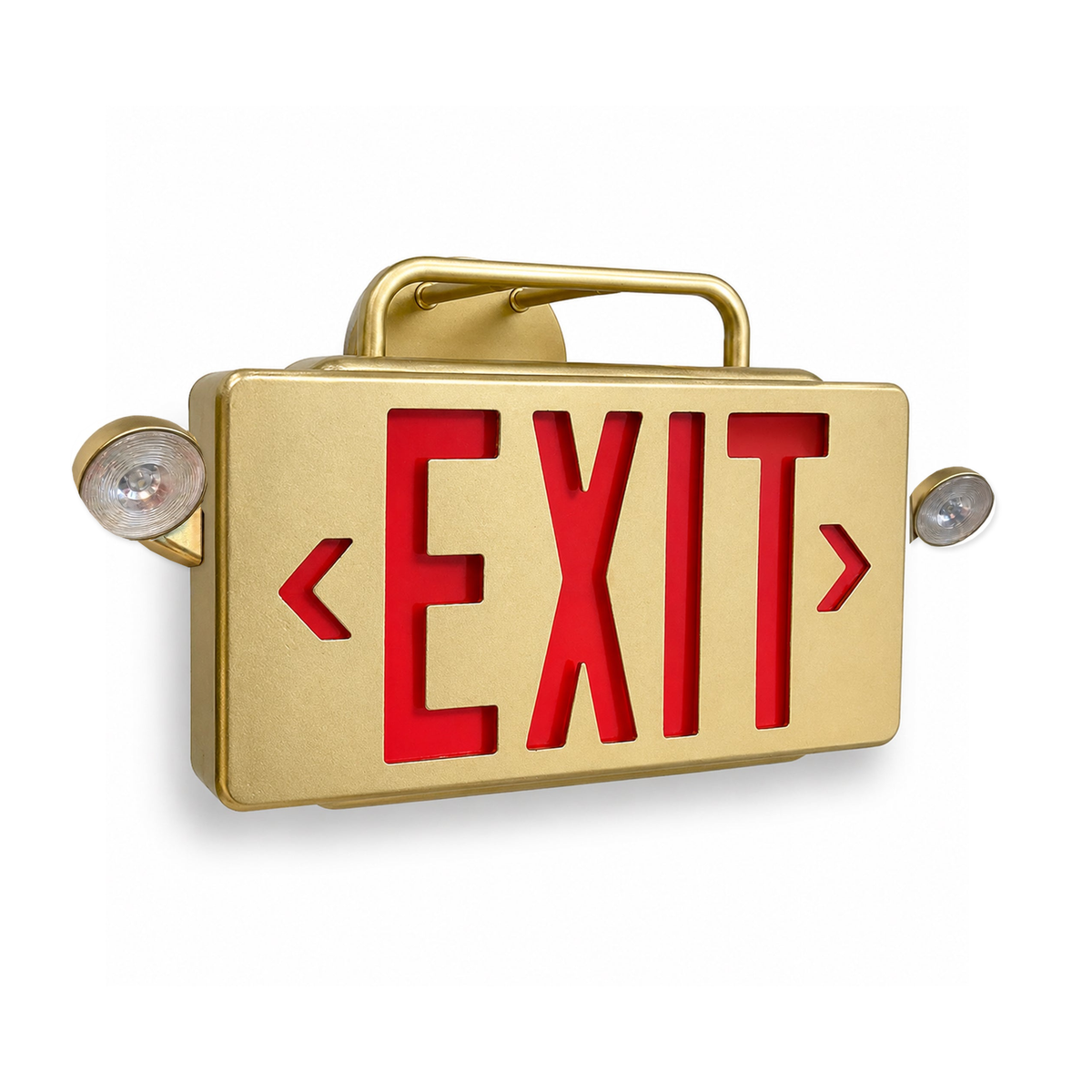 Emergency lights | 59704098193694 | Double Stanley Exit Sign | Gold / Red / Wall Mount
