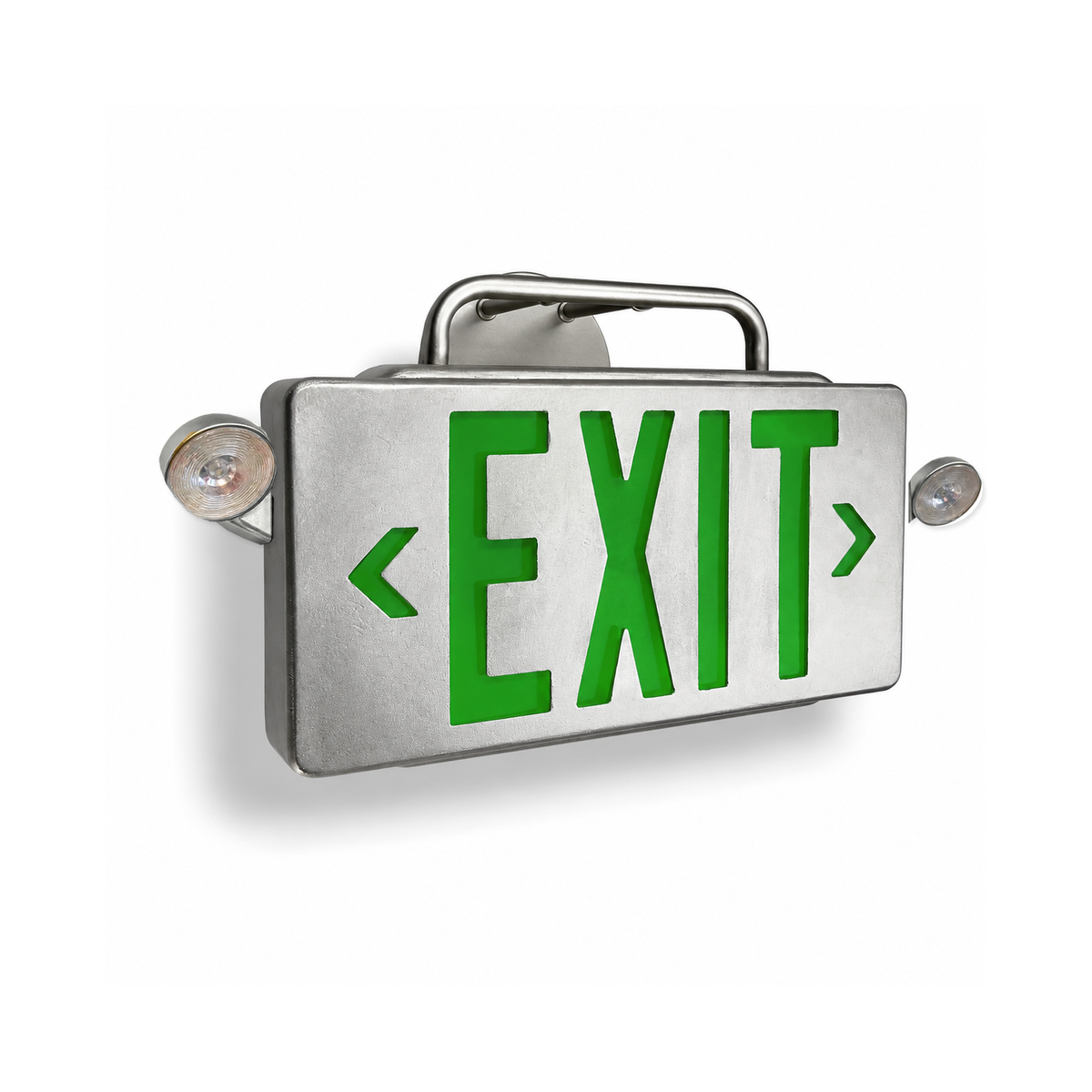 Emergency lights | 59704098488606 | Double Stanley Exit Sign | Silver / Green / Wall Mount