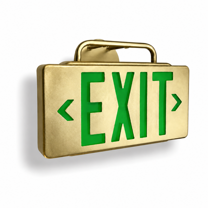 Double Stanley Exit Sign — Gold / Green / Wall Mount — isolated product view