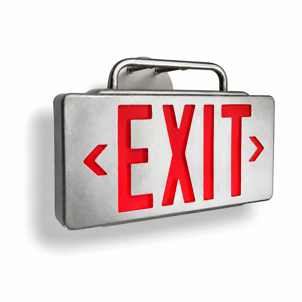 Double Stanley Exit Sign — Silver / Red / Wall Mount — isolated product view