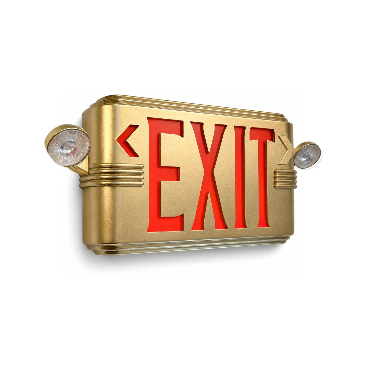 Emergency lights | 50261279047966 | Hollywood Art Deco Exit Sign | Gold / Wall Mount / Red