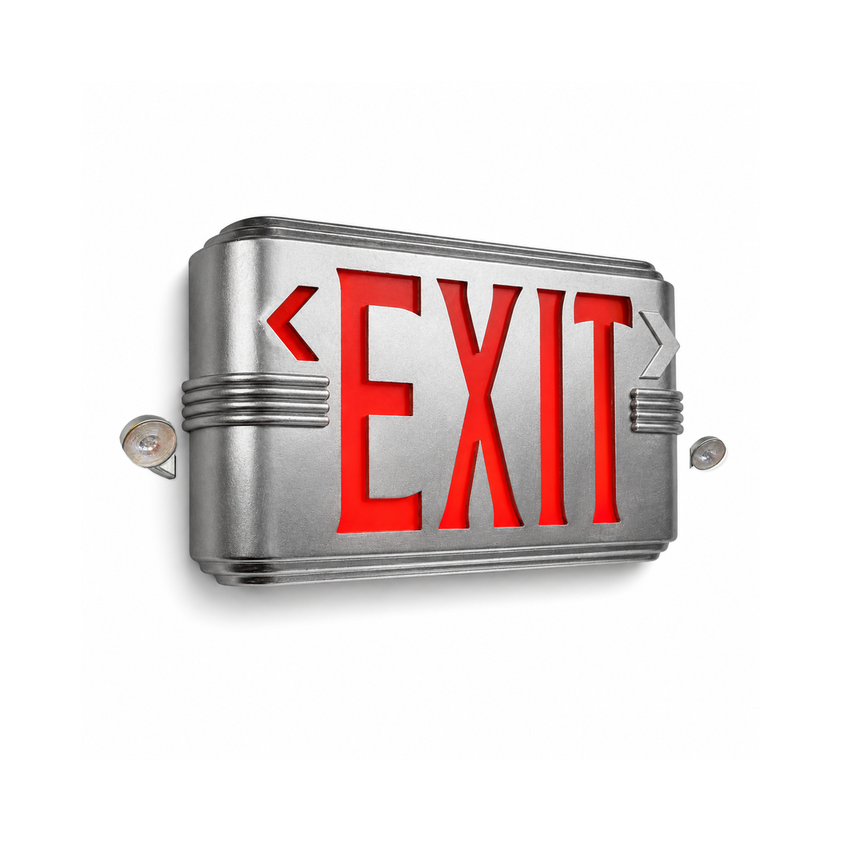 Emergency lights | 50261279179038 | Hollywood Art Deco Exit Sign | Silver / Wall Mount / Red
