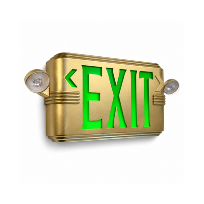 Emergency lights | 50270879547678 | Hollywood Art Deco Exit Sign | Gold / Wall Mount / Green