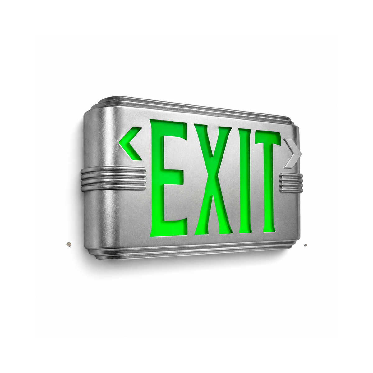 Emergency lights | 50270879744286 | Hollywood Art Deco Exit Sign | Silver / Wall Mount / Green