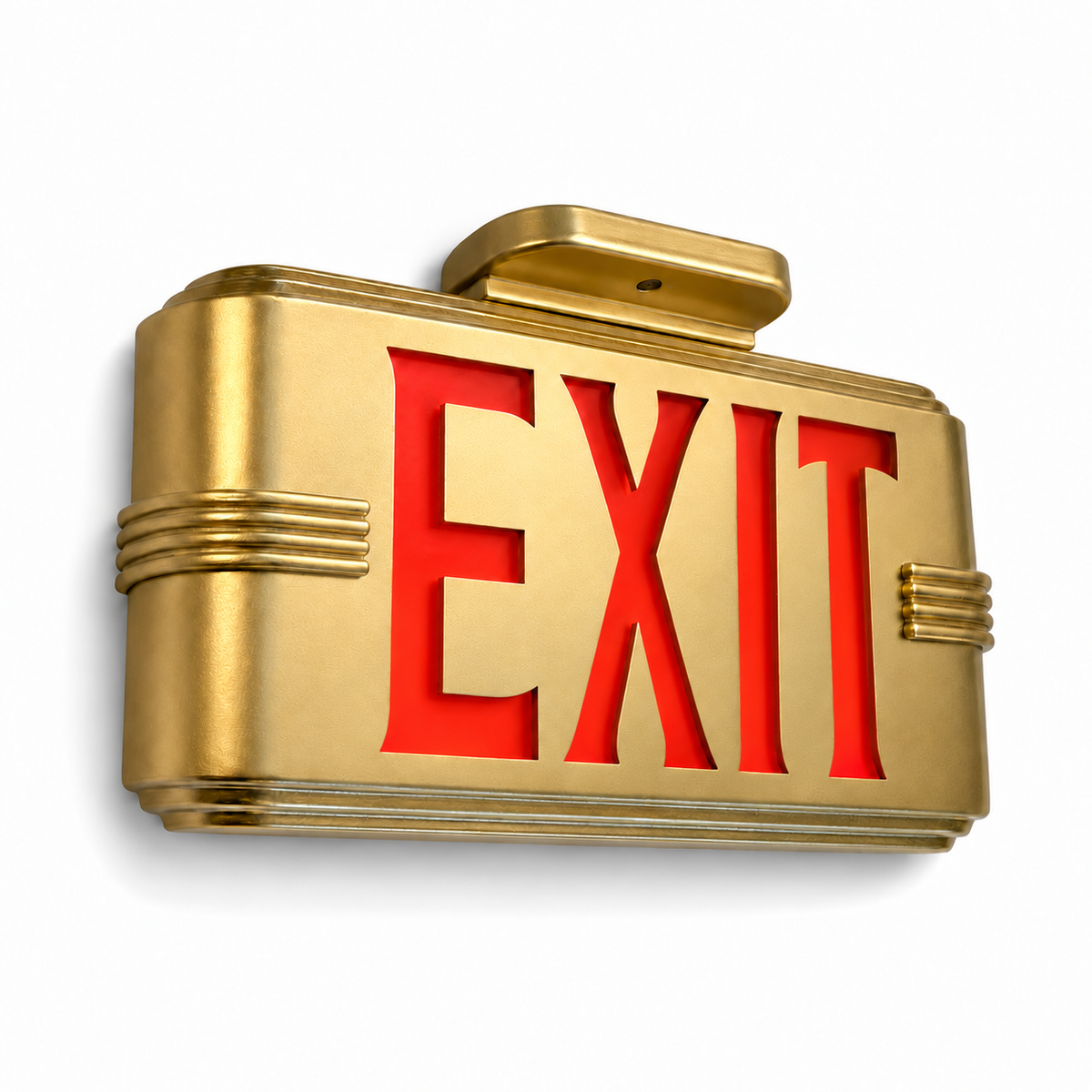Hollywood Art Deco Exit Sign — Gold / Ceiling Mount / Red — isolated product view