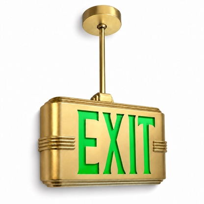 Hollywood Art Deco Exit Sign — Gold / Pendant Mount (Pendant sold seperatly) / Green — isolated product view
