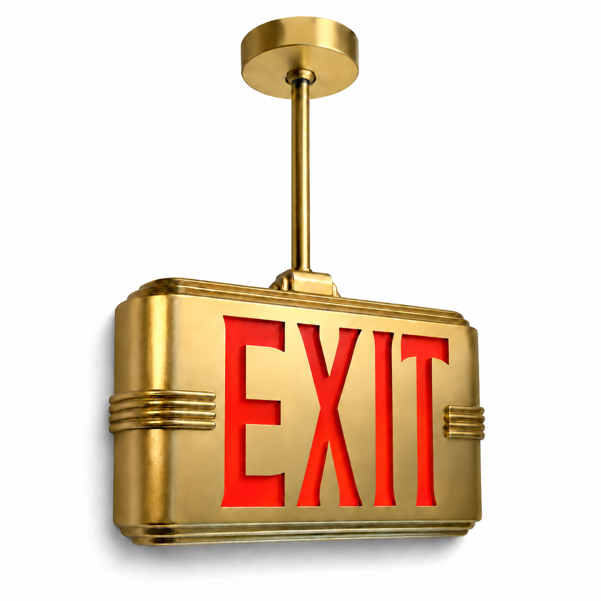 Hollywood Art Deco Exit Sign — Gold / Pendant Mount (Pendant sold seperatly) / Red — isolated product view