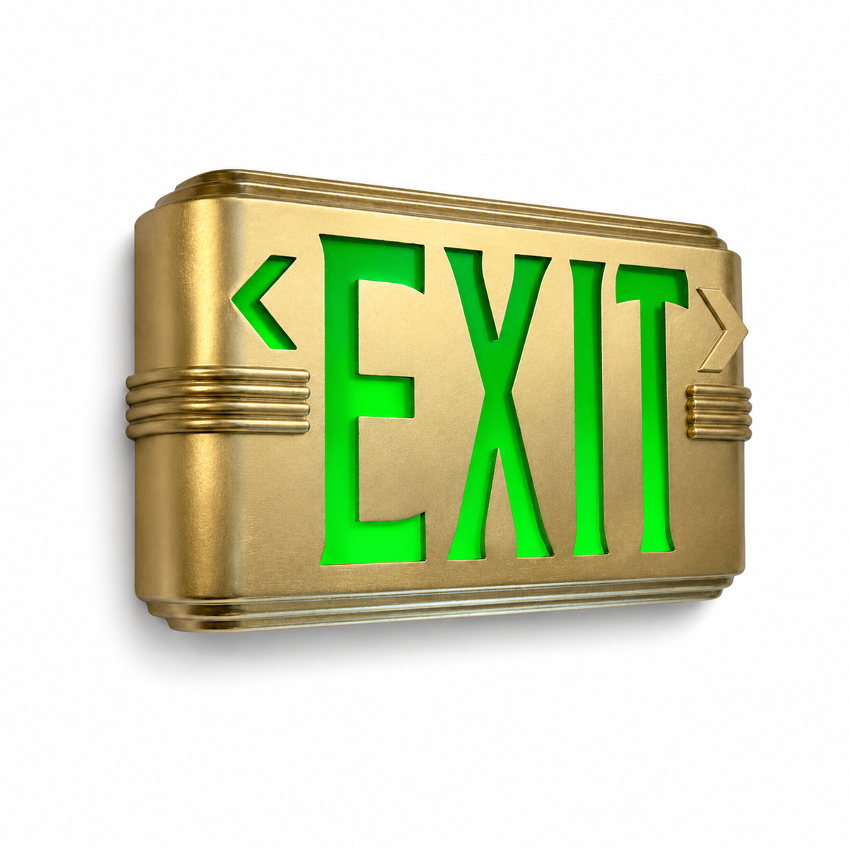 Hollywood Art Deco Exit Sign — Gold / Wall Mount / Green — isolated product view