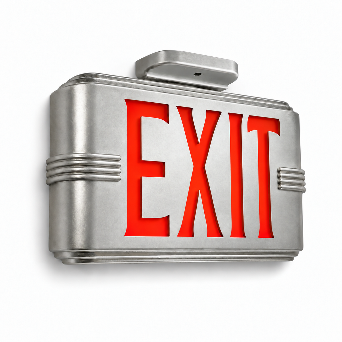 Hollywood Art Deco Exit Sign — Silver / Ceiling Mount / Red — isolated product view