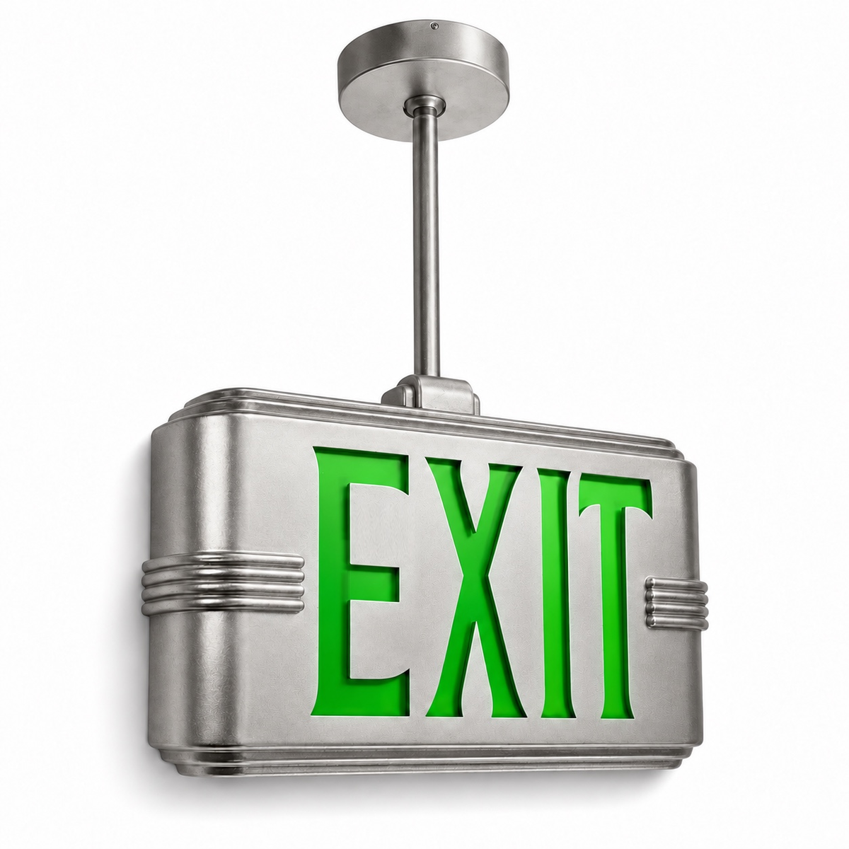 Hollywood Art Deco Exit Sign — Silver / Pendant Mount (Pendant sold seperatly) / Green — isolated product view