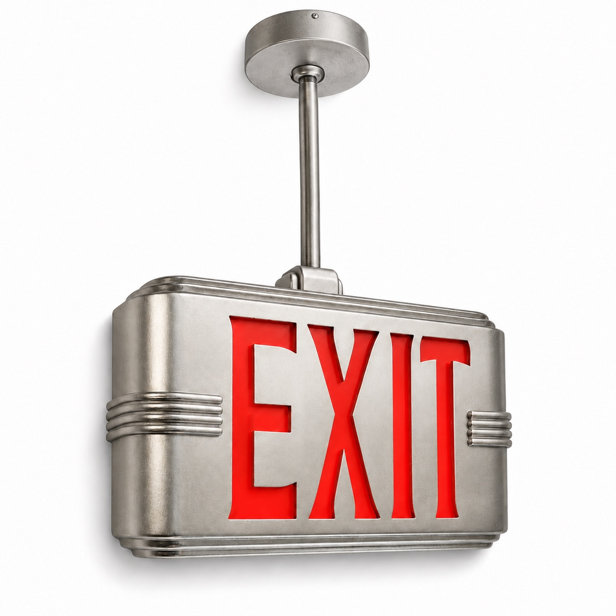 Hollywood Art Deco Exit Sign — Silver / Pendant Mount (Pendant sold seperatly) / Red — isolated product view