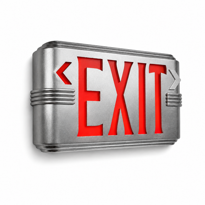 Hollywood Art Deco Exit Sign — Silver / Wall Mount / Red — isolated product view