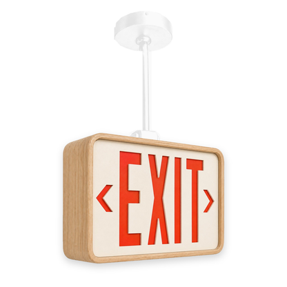 Ray Bern Exit Sign — Teak / Pendant / White — isolated product view