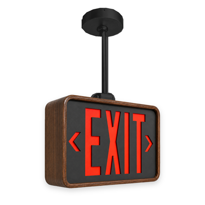 Ray Bern Exit Sign — Walnut / Pendant / Black — isolated product view