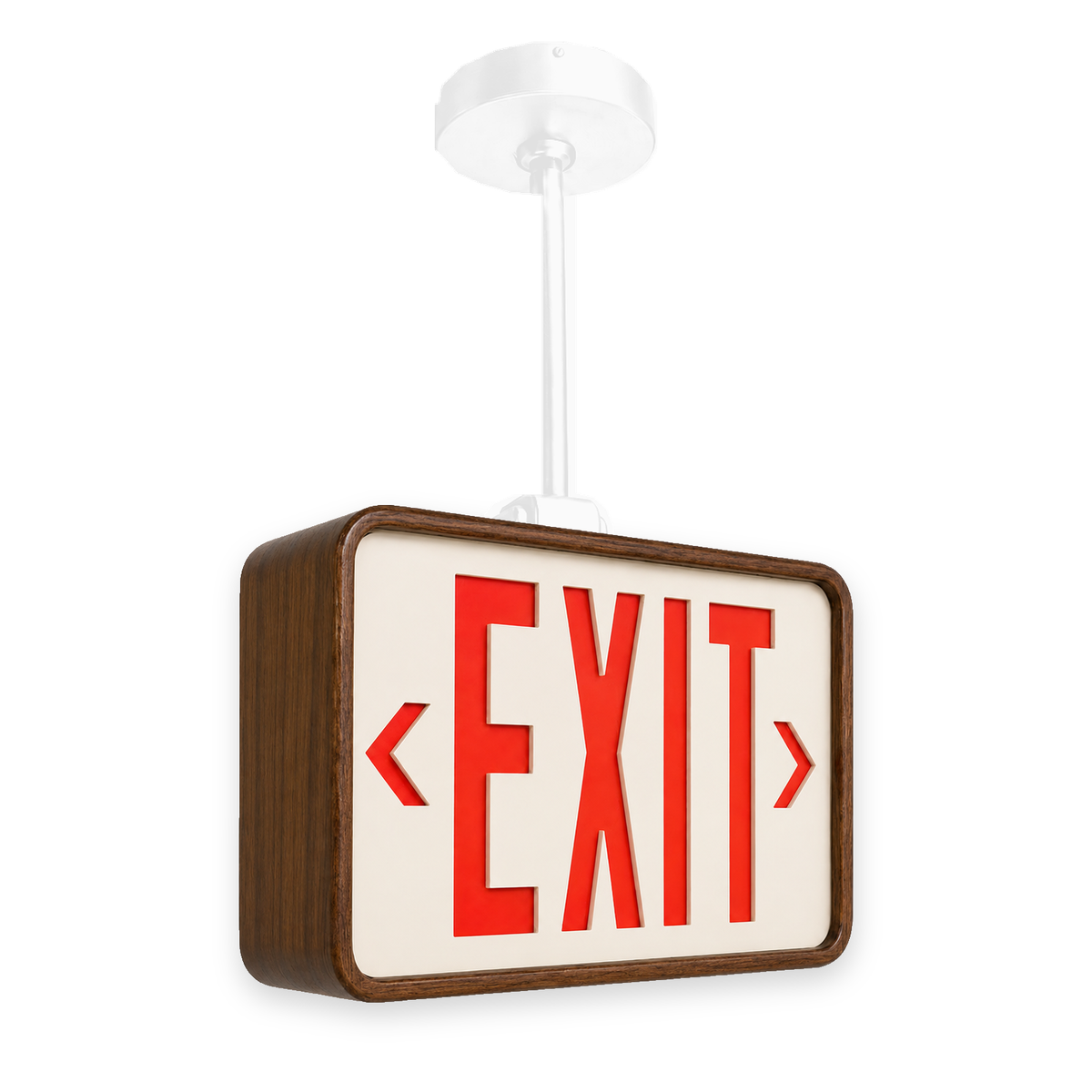 Ray Bern Exit Sign — Walnut / Pendant / White — isolated product view