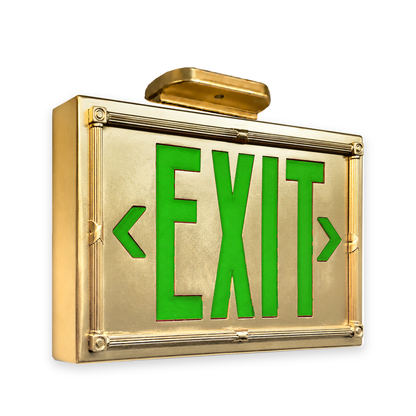 Vintage 20’s Theatre Exit Sign — Gold / Ceiling Mount / Green — isolated product view