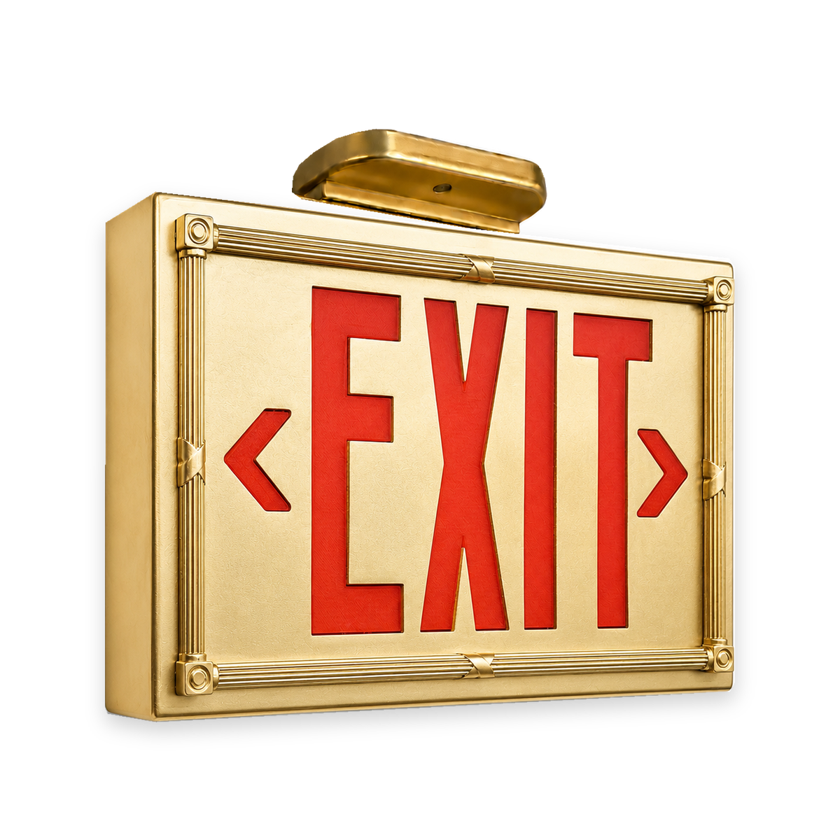 Vintage 20’s Theatre Exit Sign — Gold / Ceiling Mount / Red — isolated product view