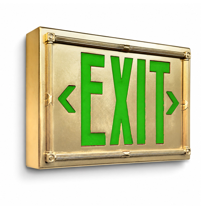 Vintage 20’s Theatre Exit Sign — Gold / Wall Mount / Green — isolated product view
