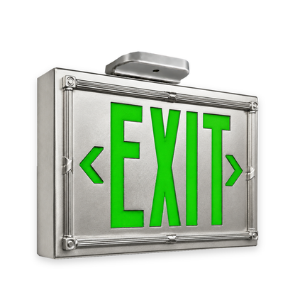 Vintage 20’s Theatre Exit Sign — Silver / Ceiling Mount / Green — isolated product view