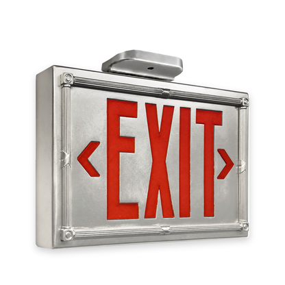 Vintage 20’s Theatre Exit Sign — Silver / Ceiling Mount / Red — isolated product view