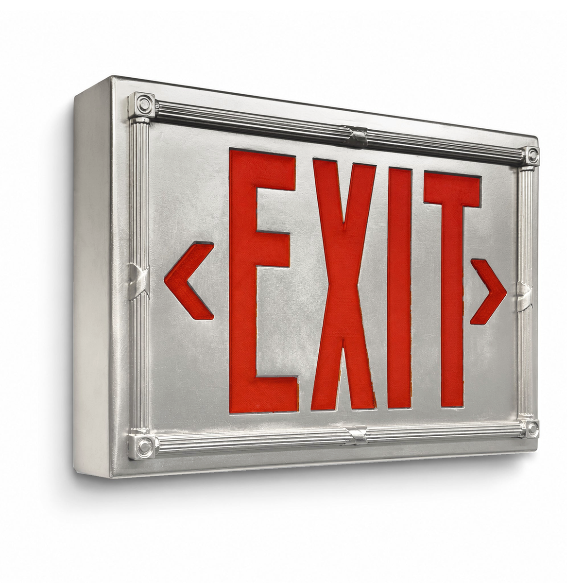 Vintage 20’s Theatre Exit Sign — Silver / Wall Mount / Red — isolated product view