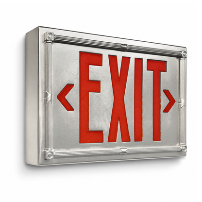 Vintage 20’s Theatre Exit Sign — Silver / Wall Mount / Red — isolated product view
