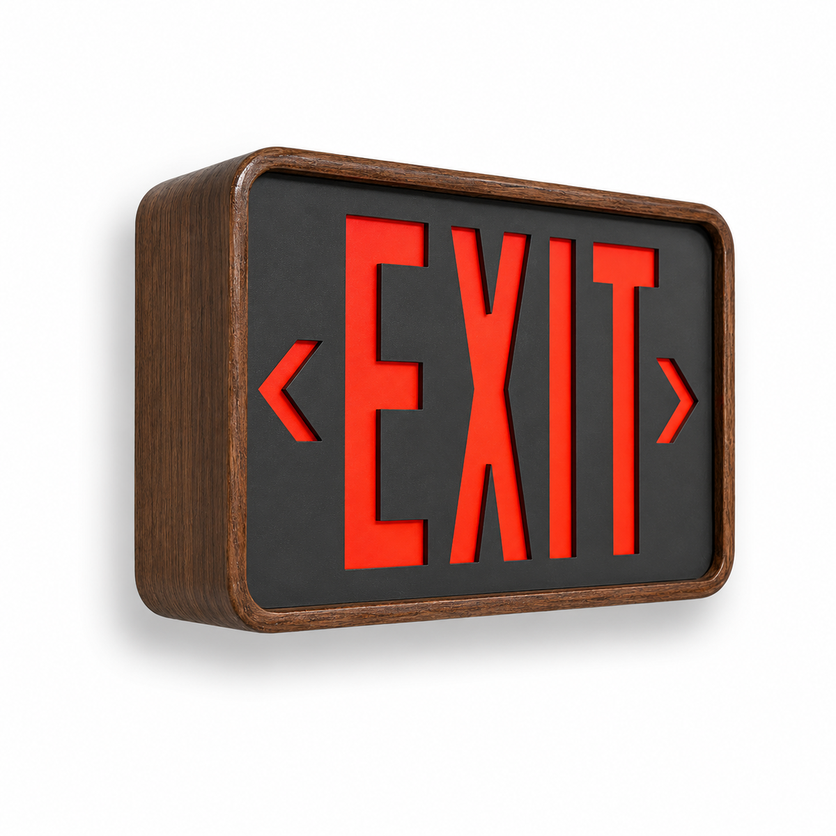 Ray Bern - Eames Inspired Exit Sign — Walnut / Wall / Black — isolated product view