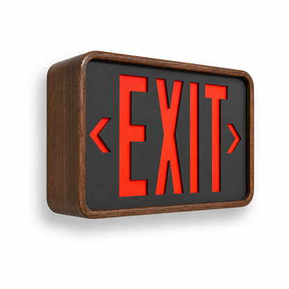 Ray Bern - Eames Inspired Exit Sign — Walnut / Wall / Black — isolated product view
